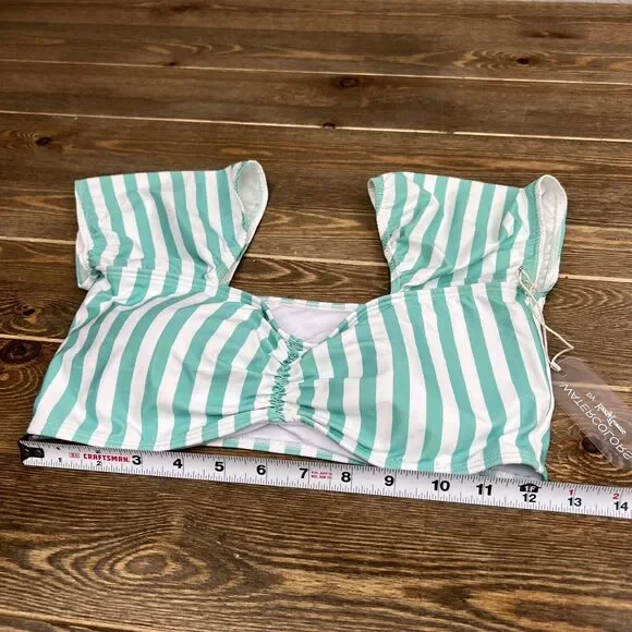 NWT Kenny Flowers The Lanai Sleeved Bikini TOP Sz Medium Light Blue Teal & White - Picture 5 of 6